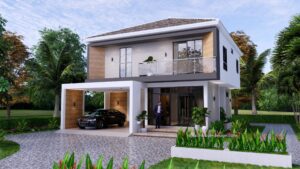 Small House Plans 9.5x11 Meter 3 Bedrooms Full PDF Plan Front 3d 0