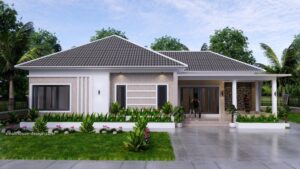 49x30 Small House Plan 15x9 Meter 3 Beds 3 Baths Hip Roof 3d 2