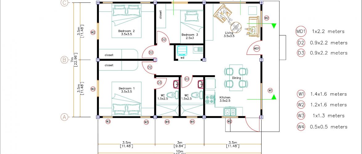 23×33 House Plan with Detailing