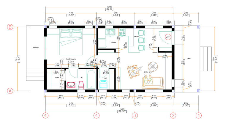 16x32 House Plan 1 Bedroom 1 Bath PDF Floor Plan - Small House Design Plan