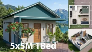 16x16 Ft Tiny House Plan Modern 5x5m Small House 1 Bed 1 Bath