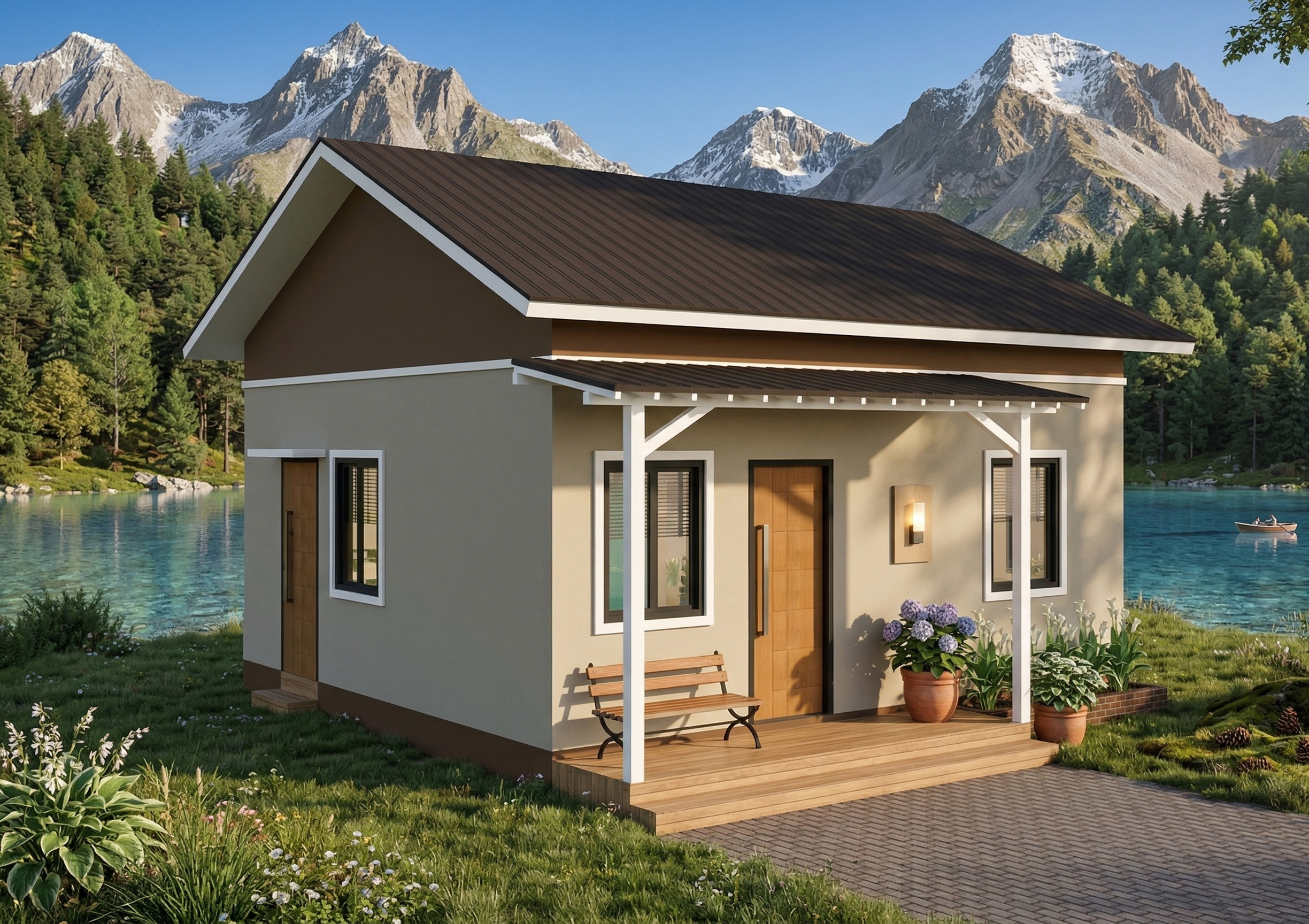 20x20 Feet Small House 6x6 Meter 2 Beds 1 Bath Gable Roof