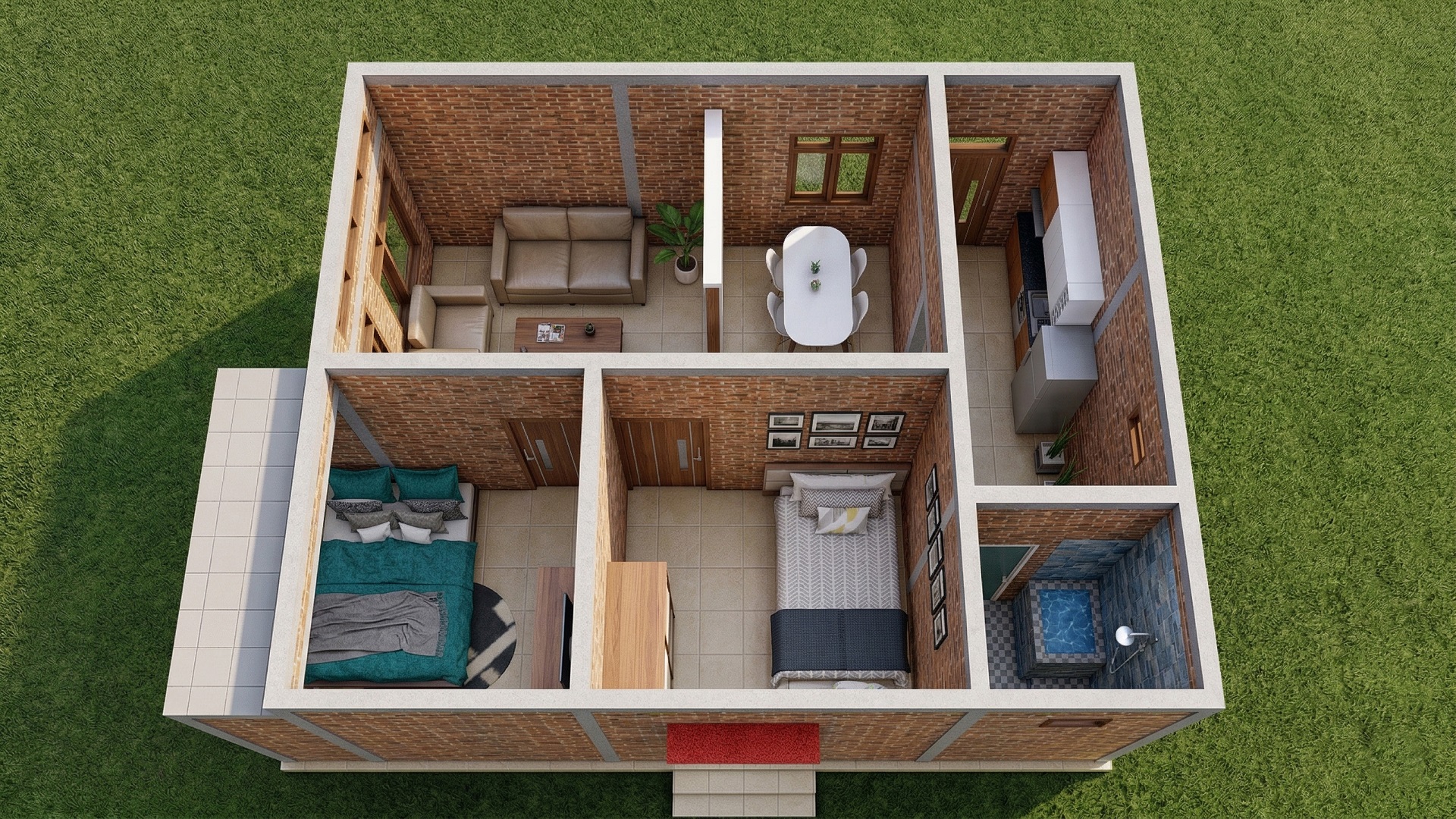 20x26 Feet Tiny House Plan Modern 6x8 Meter House Design (2 Beds 1 Bath)