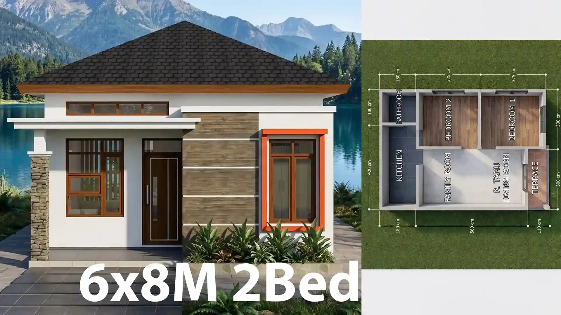 20x26 Feet Tiny House Plan: Modern 6x8 Meter House Design (2 Beds, 1 Bath)