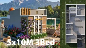 16x33 Tiny Home Floor Plans | 50 sqm 3 Bed 1 Bath Modern House Design