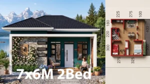 23x20 Feet Small Home Design 7x6 Meter 2 Beds 1 bath