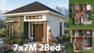 23'x23' Simple House Plans Modern 7x7 Meter 2 Bed 1 Bath Small Home Design