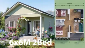 20x20 Small Home Floor Plans 6x6 Meter 2 Bedroom Cabin with Gable Roof