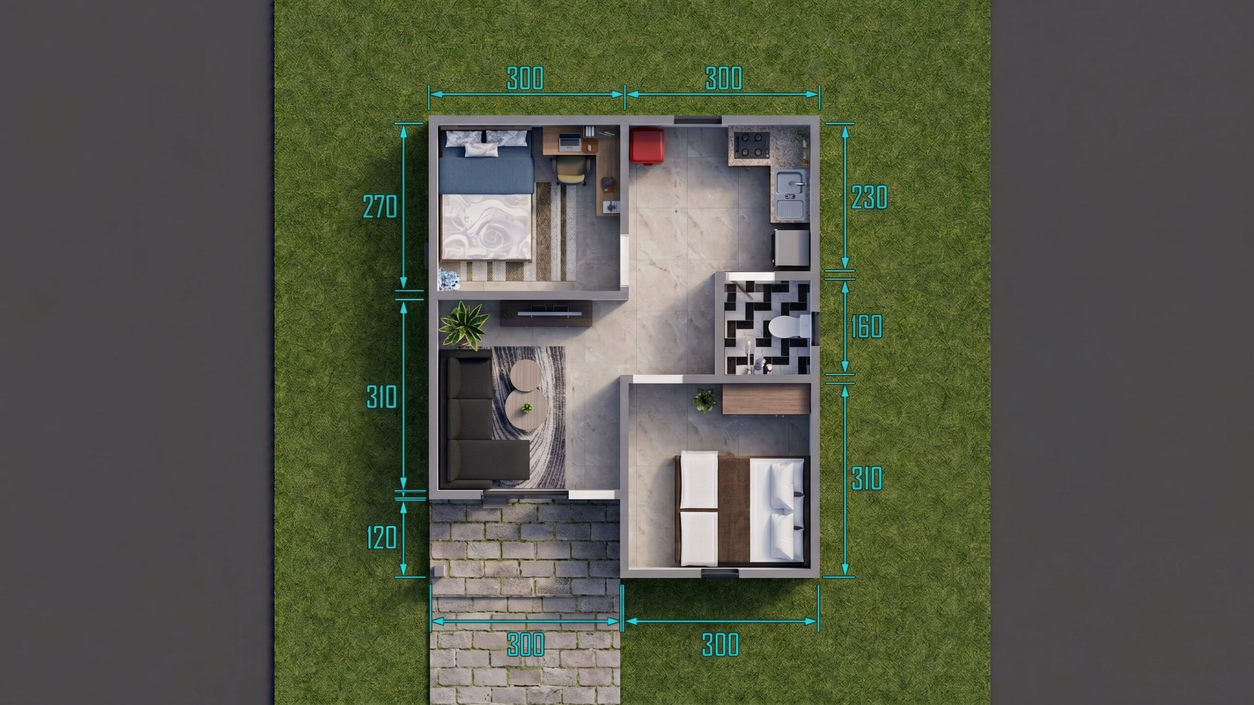 Affordable 20x23 House Plan 2 Bedroom Small Home Design 6x7m Shed Roof