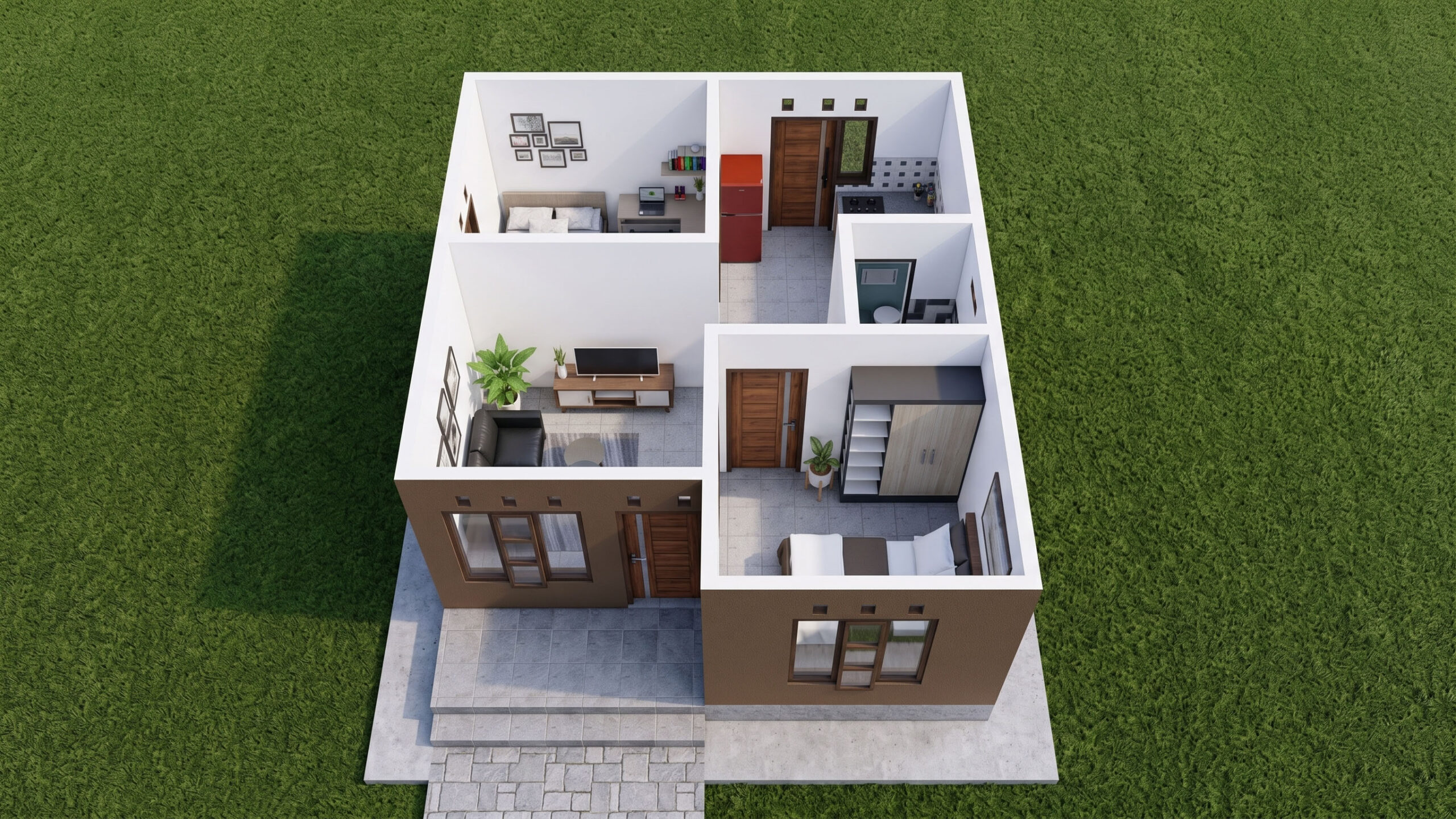 Affordable 20x23 House Plan 2 Bedroom Small Home Design 6x7m Shed Roof
