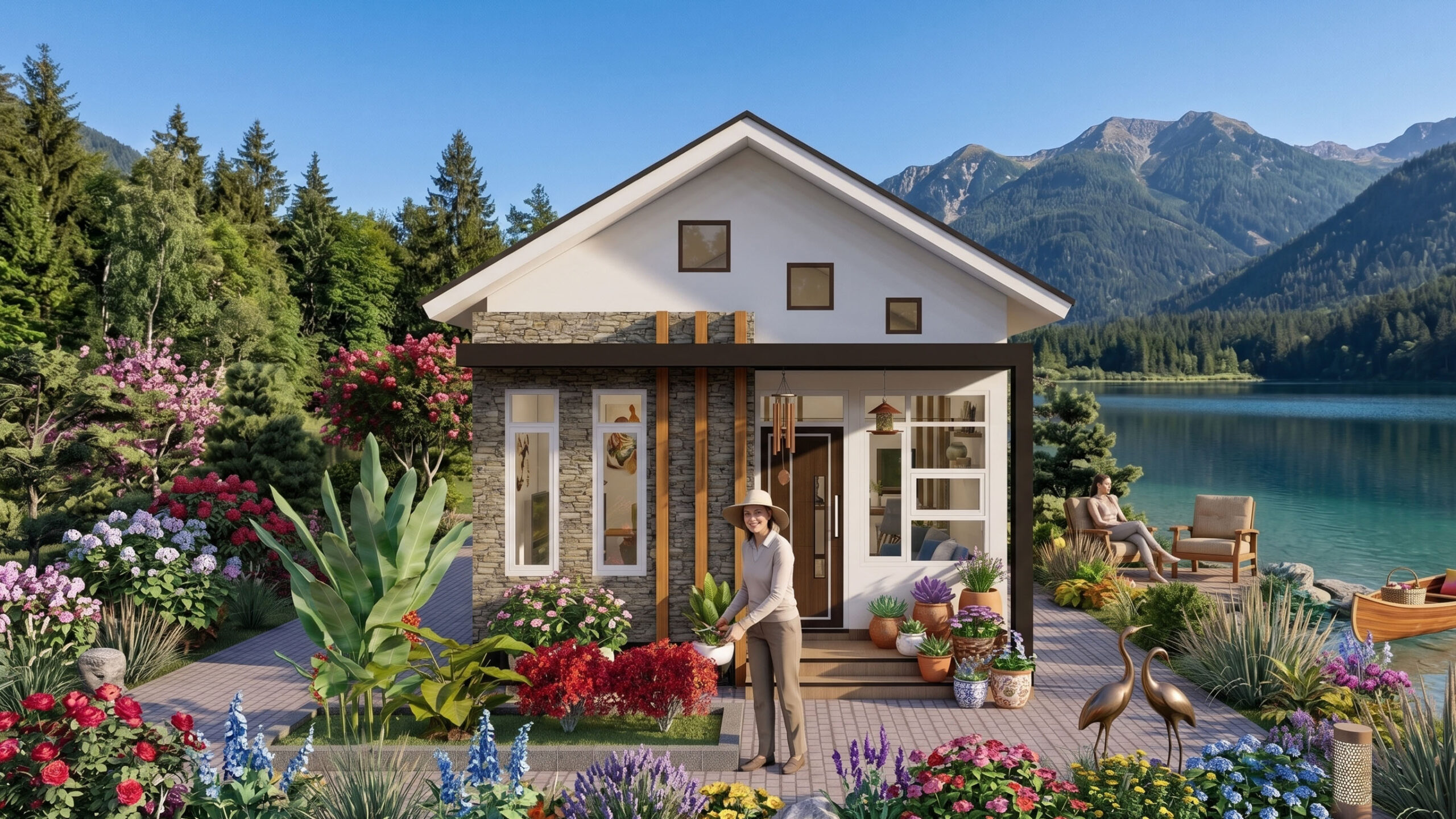 Modern 17x23 Feet Small House Design 5x7 Meter 2-Bed Gable Roof Plan