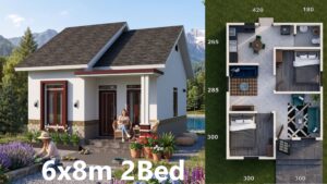 6x8 Meter Small House Design 20x26 Feet 2-Bed 1-Bath Floor Plan