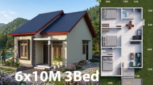 6x10 Meter Small House Plan Cozy 3-Bedroom Layout