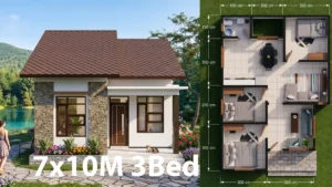 7x10 Meter Small House Design 3 Bedrooms & 1 Bath Floor Plan cover