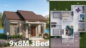 9x8 Meter Small House Plan 3-Bed 1-Bath Modern Cottage