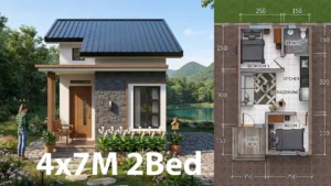 Modern 4x7m Small House Plan with 2 Bedrooms (28 sqm Layout) cover