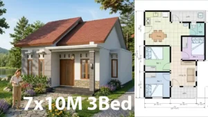 Modern 7x10 Small House Plan 3 Bedrooms & 1 Bath Layout
