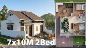 Modern Small House Plan 7x10m 2 Bedrooms with Indoor Garden cover