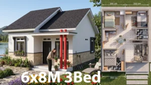 Modern Small House Plans 6x8 Meter with 3 Bedrooms cover